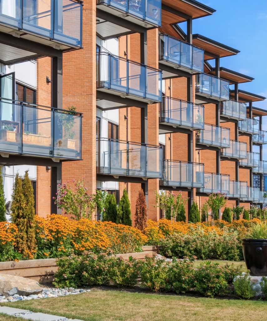 A row of apartment buildings.